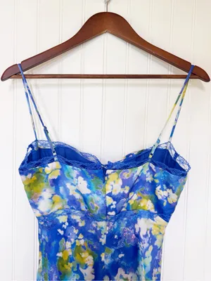 ASTR the Label Florianne Blue Floral Maxi Slip Dress Small Bustier Wedding Guest thumbnail 9