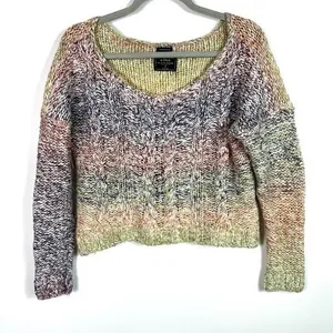 Abercrombie Fitch Oversized Cropped Cable‎ Knit Sweater Women Size S Multi Color thumbnail 1