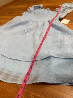 Altar’d State Light Blue Ruffle Sleeve Smocked Tiered Mini Dress Medium NWT thumbnail 8