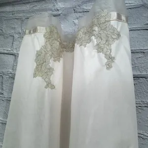 Vintage Van Raalte Full Slip Dress Nightgown 32 Small Beige Lace Appliqué USA thumbnail 4