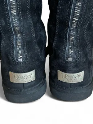 UGG Knightsbridge Leather Tall Boot Back Zip Shearling Lined Women 7M Black thumbnail 6