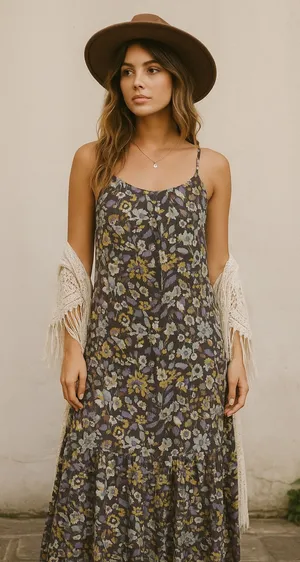 Melloday‎ Floral Maxi Dress Size M Boho Tiered Spaghetti Strap thumbnail 1