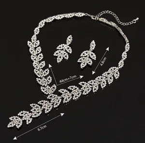 Leaf Prom necklace Crystal Diamond Cz silver flower wedding statement bridal chain link cuff cluster thumbnail 3