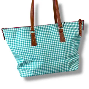 NEW Dooney & Bourke Sena Sea Foam Gingham Leather Zip Top Shopper Shoulder Bag thumbnail 10