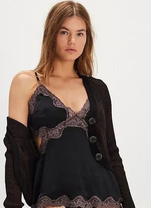 NWT Free People Made You Look Cami in black/brown. Size Large thumbnail 1