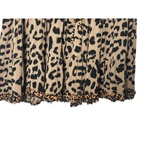 Umgee Animal Print Smocked Waistband Tiered Mini Skirt M Tan‎ Black Leopard thumbnail 5
