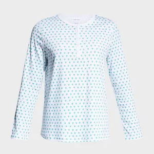 Roller Rabbit pajamas mint hearts print henley top long sleeve pima cotton thumbnail 7