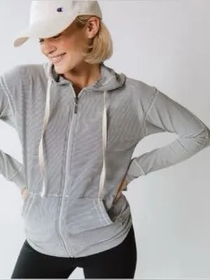 Albion Fit Zip Up Hoodie Sweatshirt Large Black White Stripe thumbnail 1