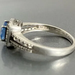 925 Sterling Silver Simulated London Blue Topaz Engagement Ring Signed AC TM thumbnail 9