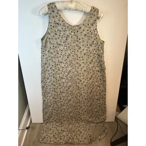 Reversible Maxi Dress L XL Floral Polka Dots Sleeveless Side Slits Tan Gray Mult thumbnail 9