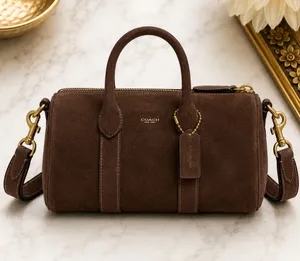 NEW Coach Compass 25 Suede Satchel Chocolate Brown Crossbody CFA51 NWT thumbnail 1