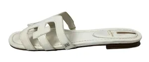 Sam Edelman Women's White Double E Straps Square Toe Bay Flat Slides Sandals 9.5 thumbnail 1