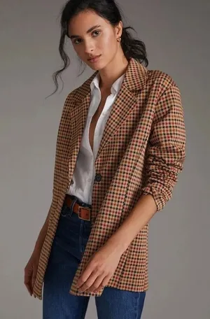 Anthropologie AVEC LES FILLES Longline Plaid Blazer Jacket Preppy Academia Small thumbnail 1