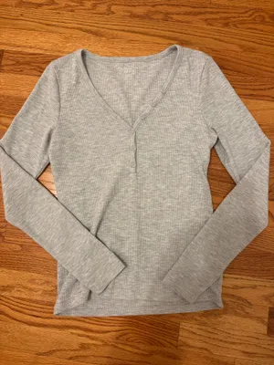 Grey American Eagle Waffle Knit Long Sleeve Top thumbnail 1