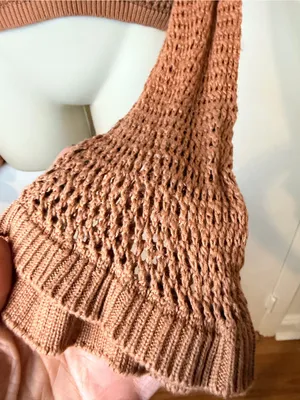 Happily Grey Open Knit Sweater Dusty Rose Mesh Crochet Size L Long Sleeve thumbnail 7
