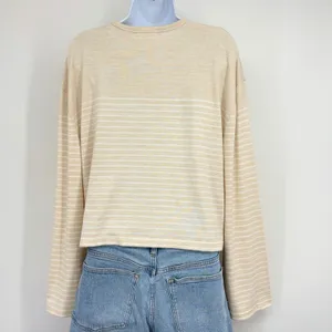 rag & bone Striped Long Sleeve Top Womens LG Beige White Bell Sleeve Jersey‎ thumbnail 5