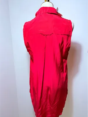 BCBG Max Azria Women's Red Silk Sleeveless Blouse with Cowl Neck thumbnail 3