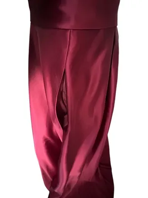Flocked Velvet Sequin Bodice Pleated Satin Skirt Ball Gown Burgundy Size 16 NWOT thumbnail 6