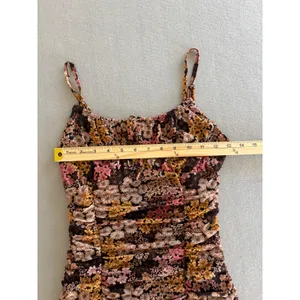 Ultra Flirt Bodycon Mini Dress Small Multicolor Floral Ruched Mesh Tie Front thumbnail 6