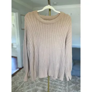 Aerie Buttery Soft‎ Knit Pullover Ribbed Oversized Cozy Sweater Taupe Neutral XS thumbnail 2