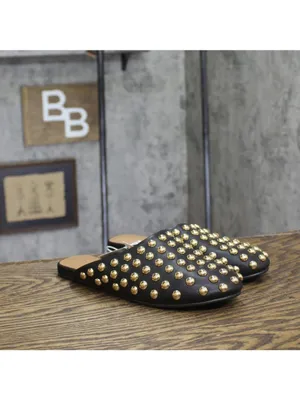 NWT A New Day Womens Channing Studded Slip On Mule Flats Jet Black / Gold 6.5M thumbnail 2