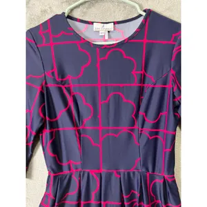 Jude Connally Navy Pink Geometric Print Fit & Flare Dress Preppy Mod Classic‎ XS thumbnail 2