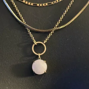 Gold tone multi layered chain rose quartz pendant necklace thumbnail 2