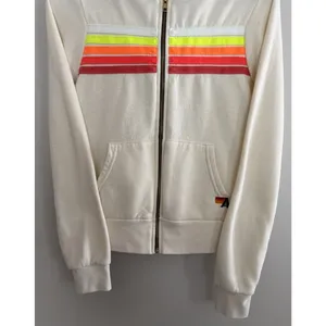 Aviator Nation‎ 5 Stripe Zip Hoodie Vintage White/White Neon Size XS thumbnail 5