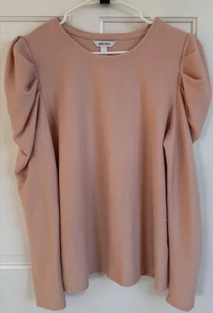 Nine‎ West XL Blush Pink Ribbed Puff Sleeve Sweater Knit Top thumbnail 1