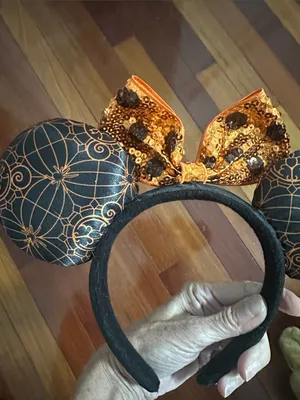 Disney Parks Halloween Black Orange Sequin Bow Mouse Ears Spiderweb MNSSH thumbnail 2