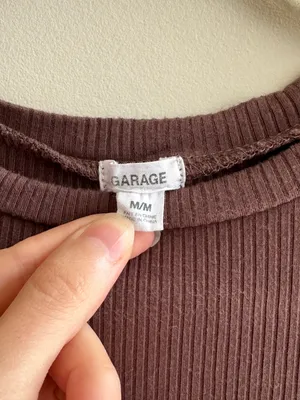 Garage Ribbed Cropped Tie Front Top, Casual Going Out Top, Brown, Size Medium thumbnail 8