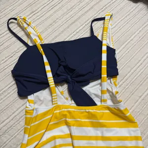 Aerie Yellow and Navy Stripe Layered One Piece Full Coverage Swimsuit thumbnail 6