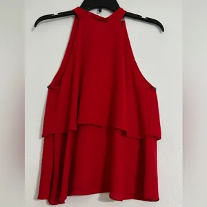 Zara TRF Collection Red Ruffle Sleeveless Halter Top Tied on Back in Size XS thumbnail 2
