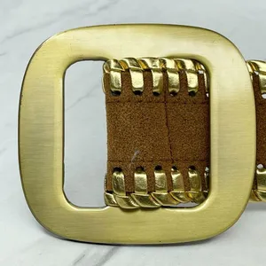 Brown Faux Suede Stretch Belt Metallic Gold Lacing Large/XL (L/XL) ✨ thumbnail 4