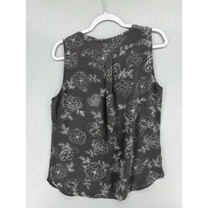 Loft‎ Outlet Womens Tank Top Grey White Floral Sleeveless Shell Blouse M thumbnail 3
