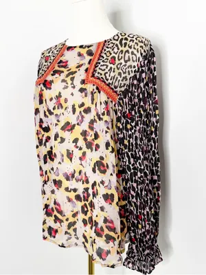 Bl^nk London x Anthropologie Joelle Leopard Print Peasant Blouse Medium thumbnail 7