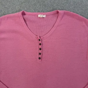 Easel Los Angeles Women's Medium Pink Henley V-Neck Long Sleeve Sweater Knit thumbnail 6
