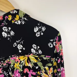 Calessa Floral Patchwork Button Down Shirt Large Multicolor Boho Maximalist Black thumbnail 4