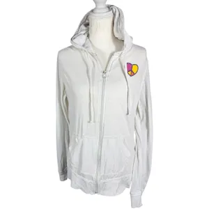 Zip Up Hoodie Womens L White Give From The Heart Rhinestone Peace Graphic thumbnail 3