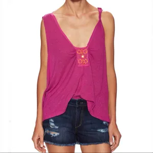 Free People New Vibes Tank Top Pink Small S Lightweight Embellished Boho NWT thumbnail 3