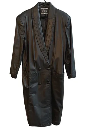 Global Identity Leather G III Double Breasted Black Blazer Style Trench Coat Med thumbnail 1