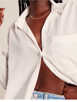Abercrombie crinkle long sleeve white button up sz large thumbnail 3
