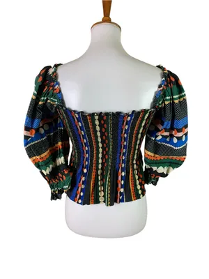 Conditions Apply Medium Multicolor Smocked Peplum Puff Sleeve Boho Blouse thumbnail 3