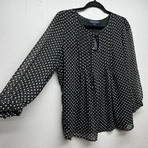 Tommy Hilfiger Polka Dot Babydoll Sheer Top Womens Medium Office Career Formal thumbnail 5