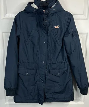 Hollister Women's California All-Weather hooded blue parka jacket - Size Small thumbnail 1