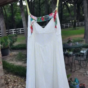 Vintage Free People white and green baby doll dress M thumbnail 8