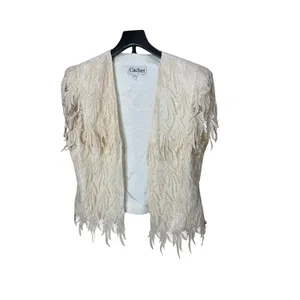 Cachet Womens Cream 2 Piece Dress and Textured Leaf Fringe Jacket Set Size‎ 16 thumbnail 7