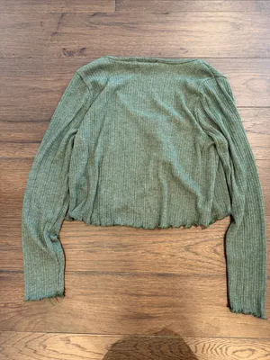 Gaze Knit Crop Cardigan Sweater Open Front Tie Women in Green XS - C33-059 thumbnail 7