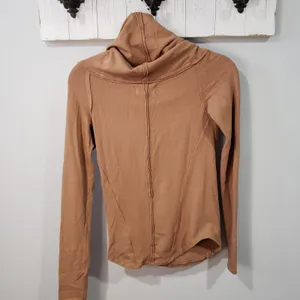 Free People Womens M Cafe Latte Cowl Neck Long Sleeve Layering Top NWT Brown thumbnail 2
