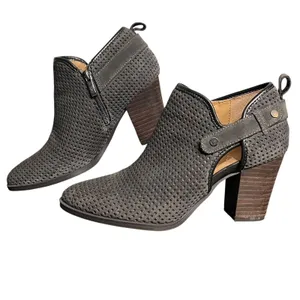 Franco Sarto Shoes Womens Size 7M Gray Perforated Leather Booties Block Heel Zip thumbnail 2